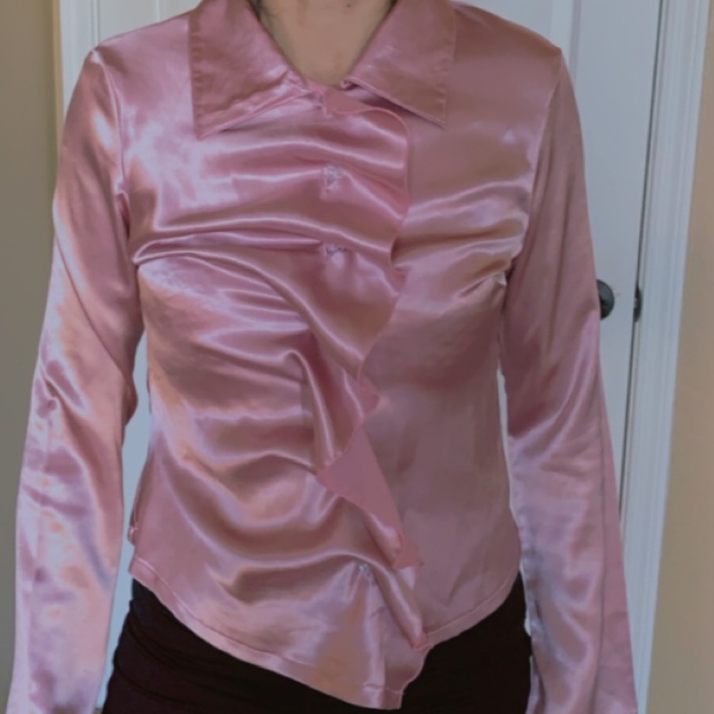Gorgeous Satin Ruffle Front Shirt
